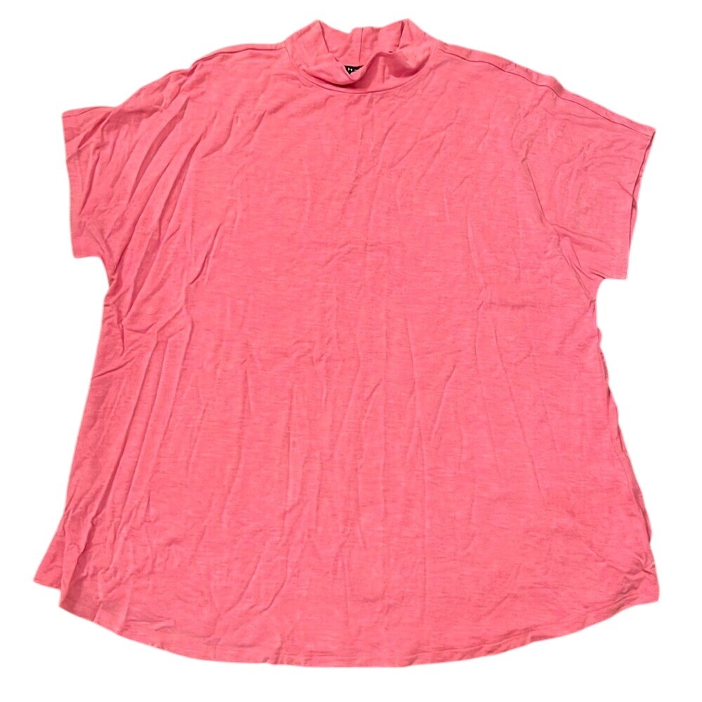 H By Halston Women's Pink Mock Neck Short Sleeve Shirt Sz Large Casual Comfort